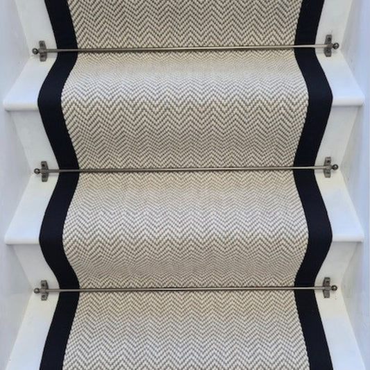 Herringbone Dapple Wool Stair Runner with 100% Cotton Black Border