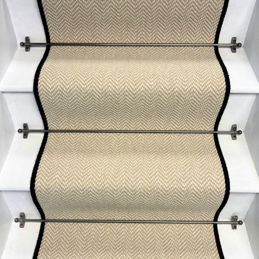 Herringbone Chalk Beige Wool Stair Runner with 100% Wool Edge