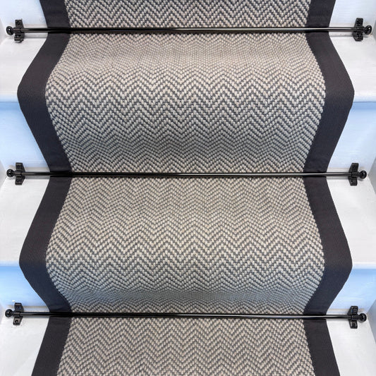 Herringbone Dapple Pure Wool Stair Runner With 100% Cotton Grey Border