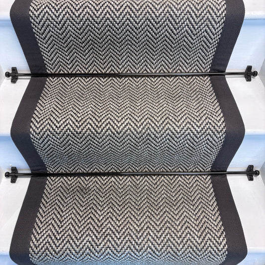 Herringbone Java Stair Runner with 100% Cotton Grey Border