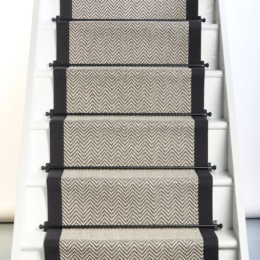 Herringbone Java Stair Runner with 100% Cotton Black Border