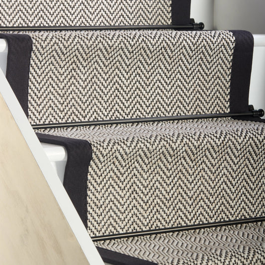 Herringbone Java Stair Runner with 100% Cotton Black Border