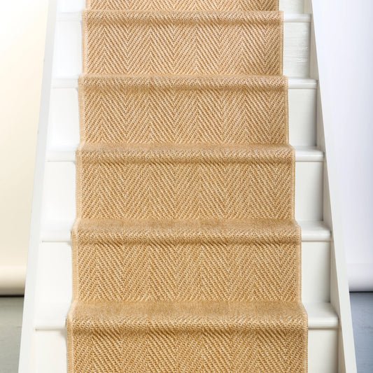 Herringbone New England Beige Stair Runner with Self-Colour Edge