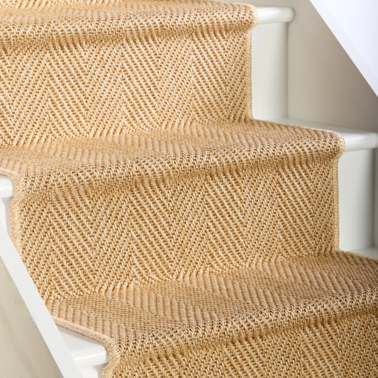 Herringbone New England Beige Stair Runner with Self-Colour Edge