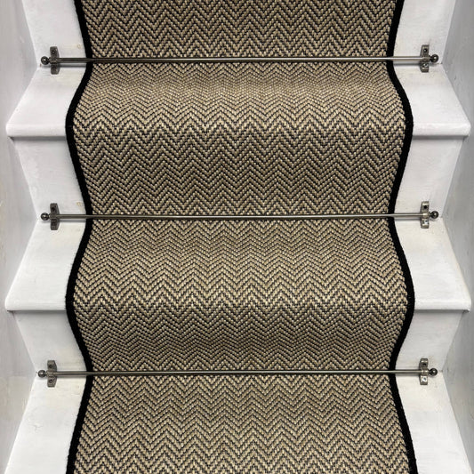 Herringbone Java Beige Stair Runner with 100% Wool Edge