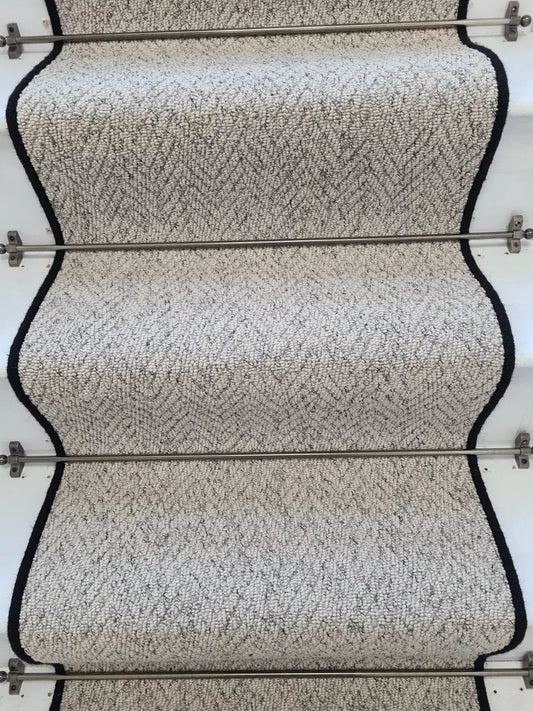 Herringbone Mirage Grey Stair Runner with 100 % Wool Edge