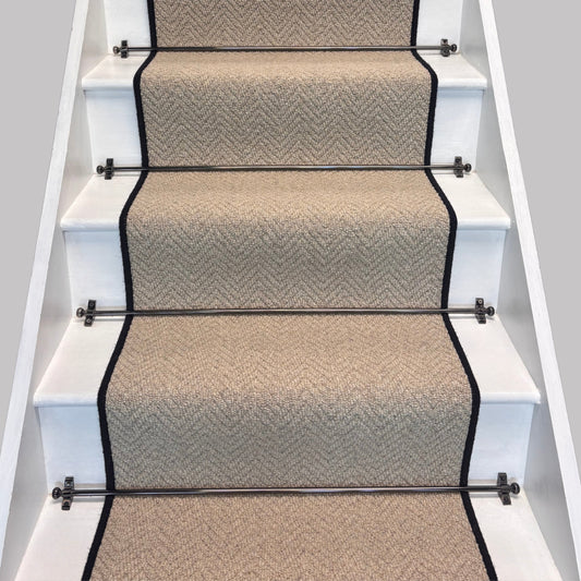 Herringbone Royal Sterling Stair Runner with 100% Wool Edge