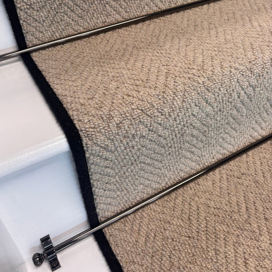 Herringbone Royal Sterling Stair Runner with 100% Wool Edge