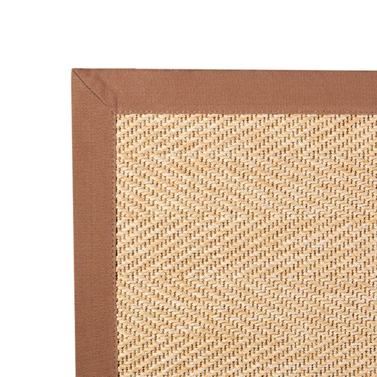 Herringbone New England Beige Rug 100% Mocha Cotton Border