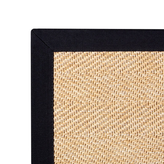 Herringbone New England Beige Rug 100% Black Cotton Border