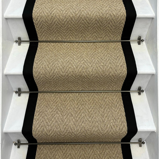 Andes Warm Beige Stair Runner With 100% Black Cotton Border