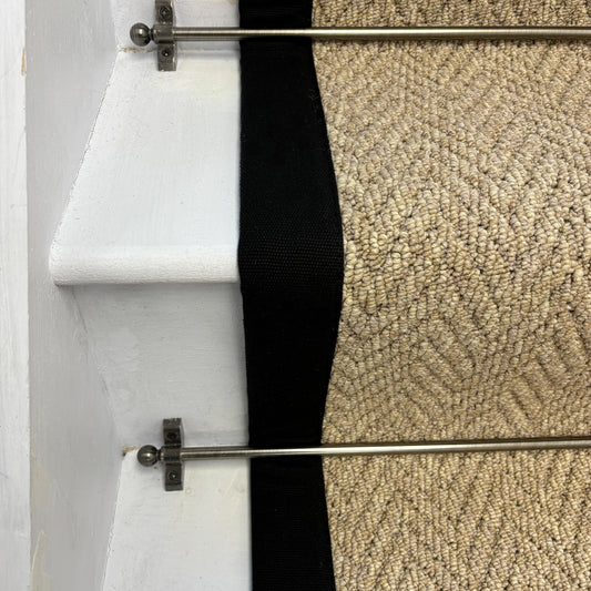 Andes Warm Beige Stair Runner With 100% Black Cotton Border