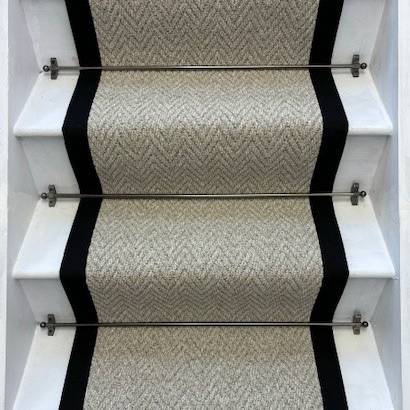 Andes Grey Stair Runner With 100% Cotton Black Border