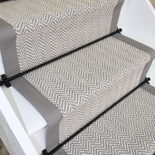 Herringbone Dapple Wool Stair Runner with 100% Cotton Light Grey Border