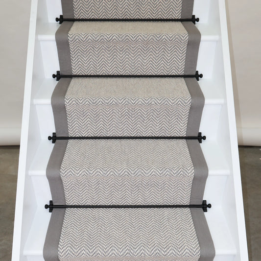 Herringbone Dapple Wool Stair Runner with 100% Cotton Light Grey Border