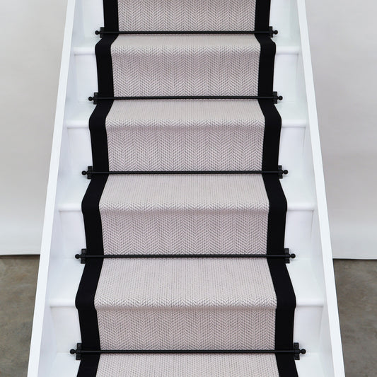 Herringbone Chelsea Wool Stair Runner With 100% Black Cotton Border