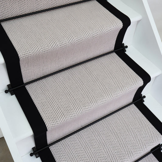 Herringbone Chelsea Wool Stair Runner With 100% Black Cotton Border