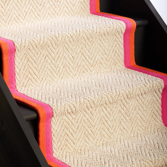 Herringbone Keswick Cream Fleck Sunset Trim Stair Runner