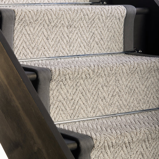 Herringbone Mirage Grey Stair Runner with 100% Cotton Grey Border