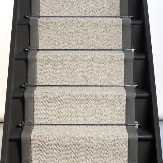 Herringbone Mirage Grey Stair Runner with 100% Cotton Grey Border