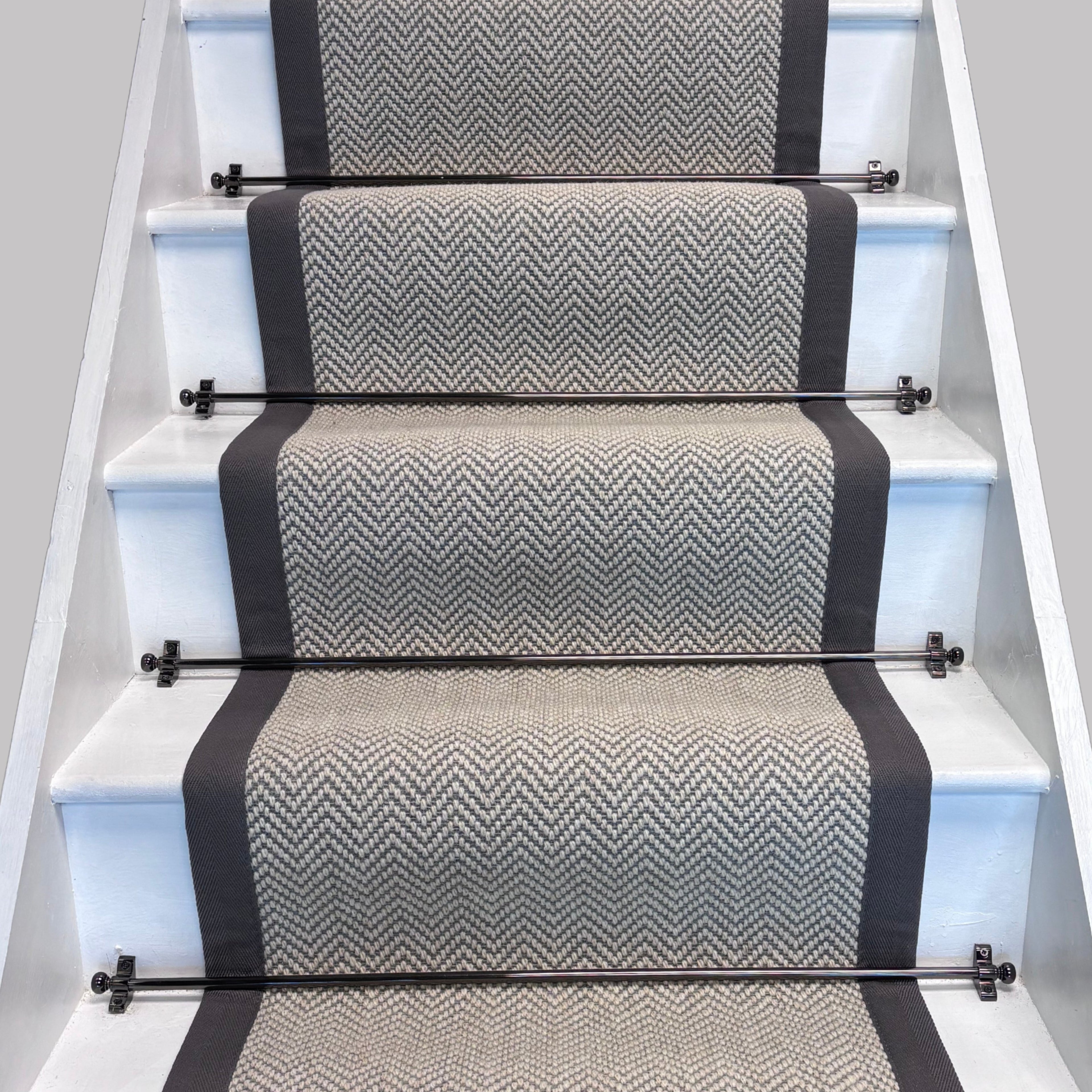 Herringbone Dapple Pure Wool Stair Runner With 100% Cotton Grey Border