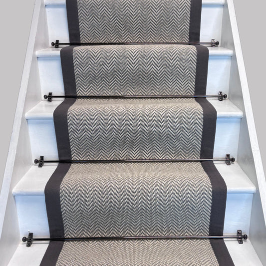 Herringbone Dapple Pure Wool Stair Runner With 100% Cotton Grey Border