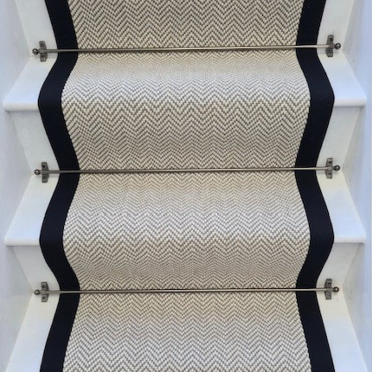 Herringbone Dapple Wool Stair Runner with 100% Cotton Black Border
