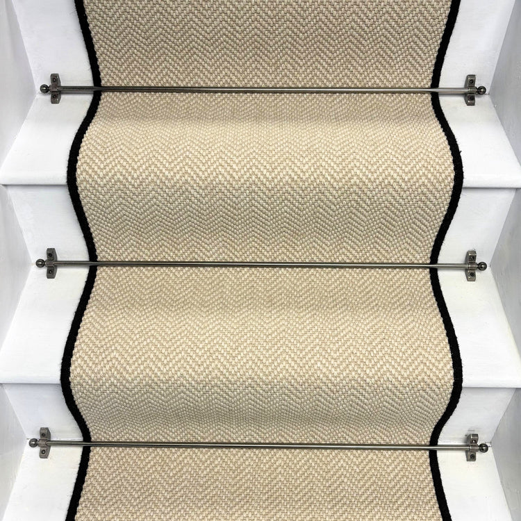 Herringbone Chalk Beige Wool Stair Runner with 100% Wool Edge