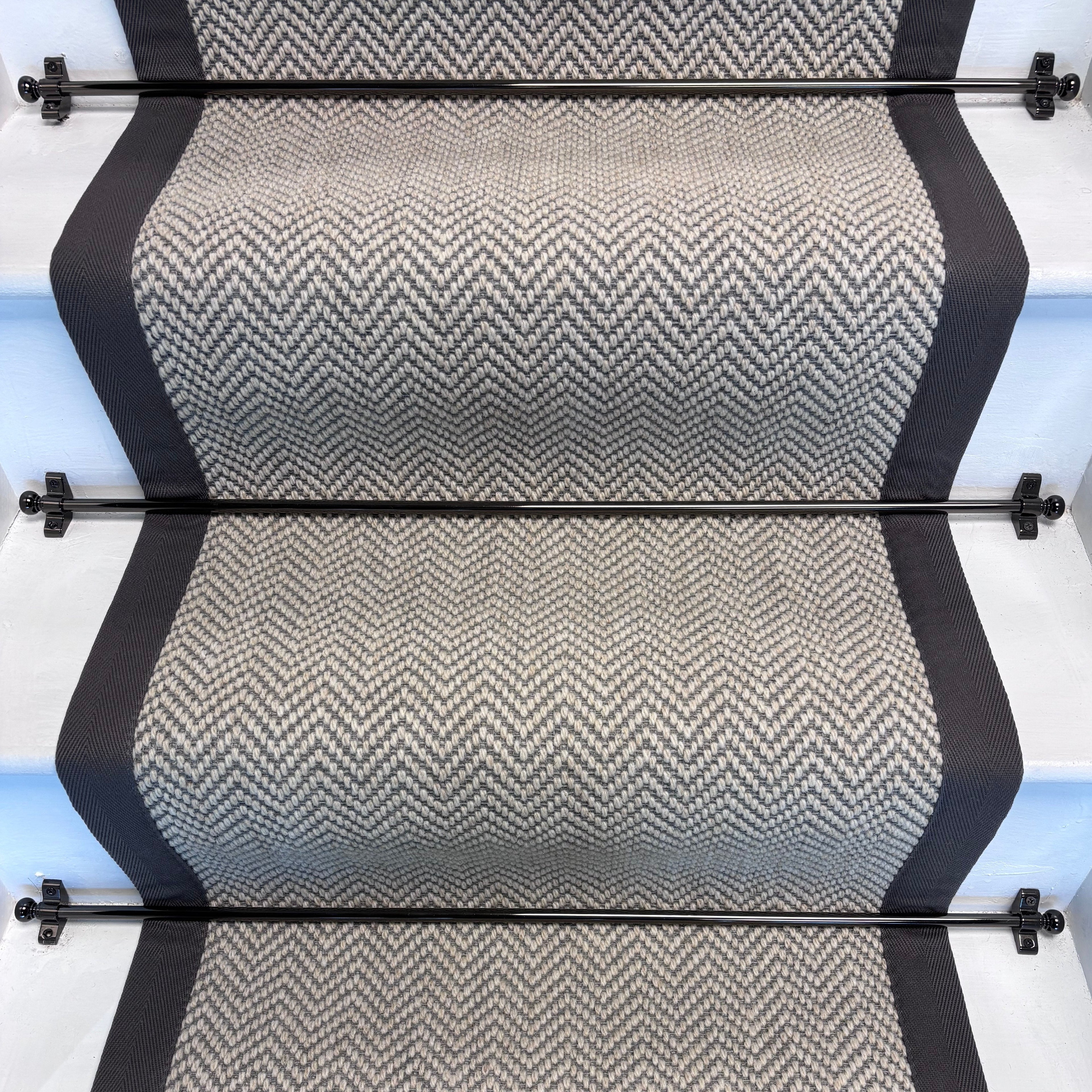 Herringbone Dapple Pure Wool Stair Runner With 100% Cotton Grey Border
