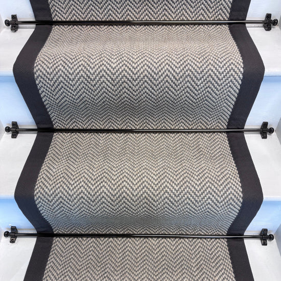 Herringbone Dapple Pure Wool Stair Runner With 100% Cotton Grey Border