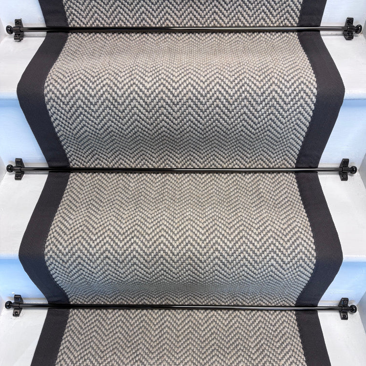 Herringbone Dapple Pure Wool Stair Runner With 100% Cotton Grey Border