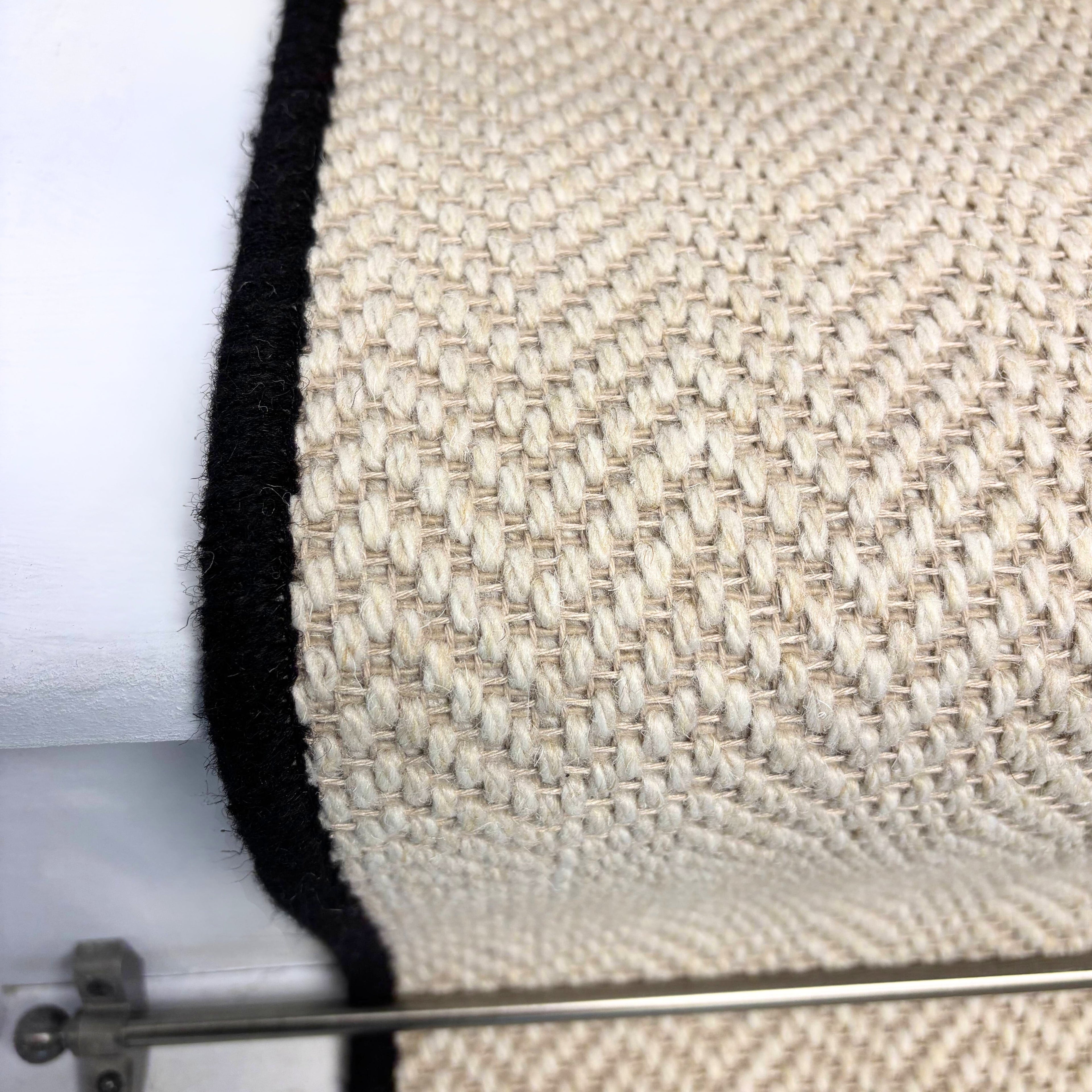 Herringbone Chalk Beige Wool Stair Runner with 100% Wool Edge