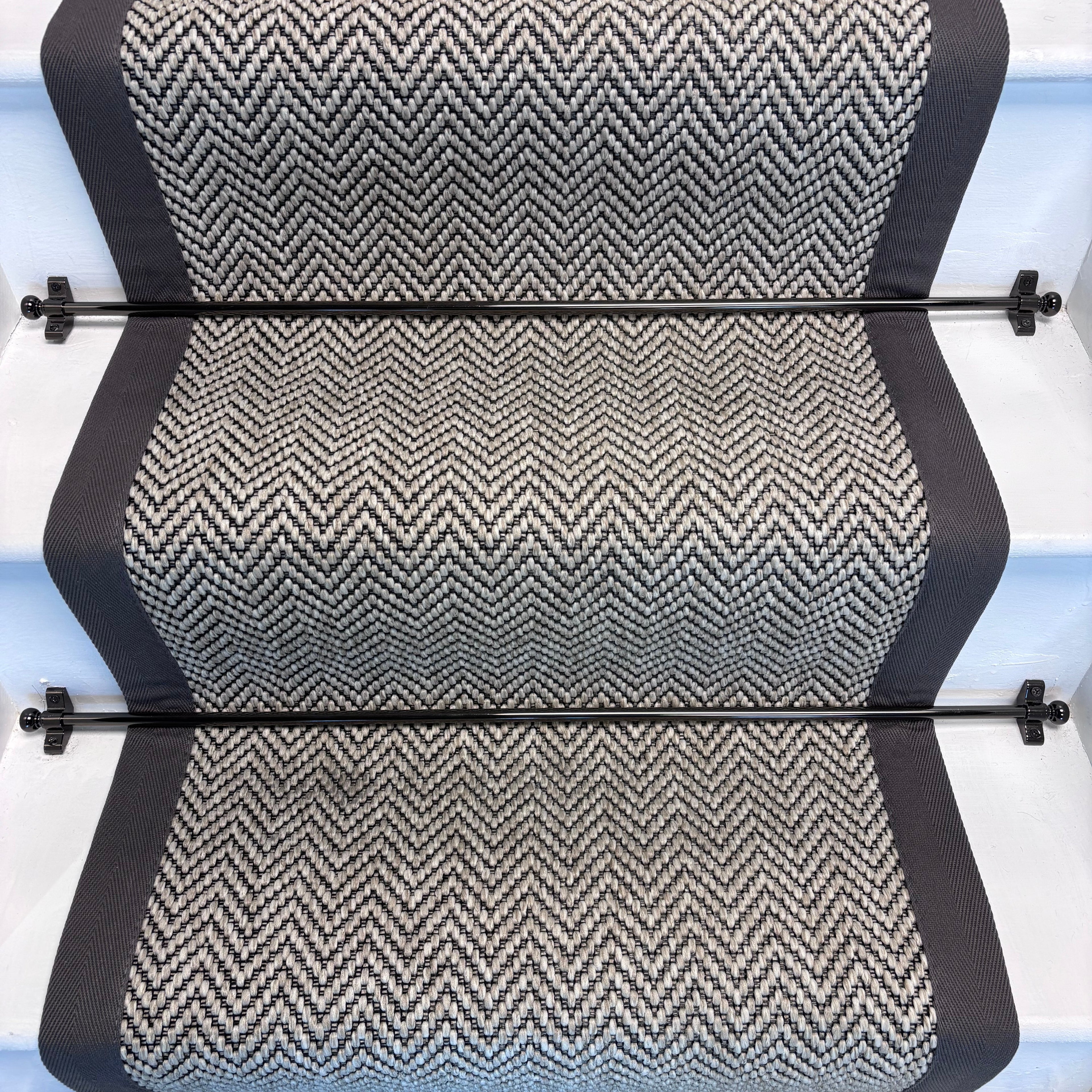 Herringbone Java Stair Runner with 100% Cotton Grey Border