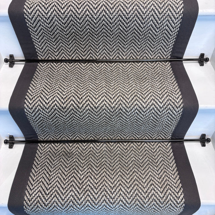 Herringbone Java Stair Runner with 100% Cotton Grey Border