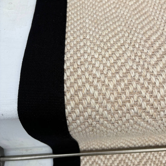 Herringbone Chalk Beige Wool Stair Runner with 100% Black Cotton Border