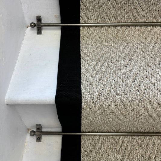 Andes Grey Stair Runner With 100% Cotton Black Border