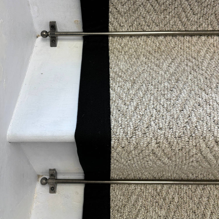 Andes Grey Stair Runner With 100% Cotton Black Border