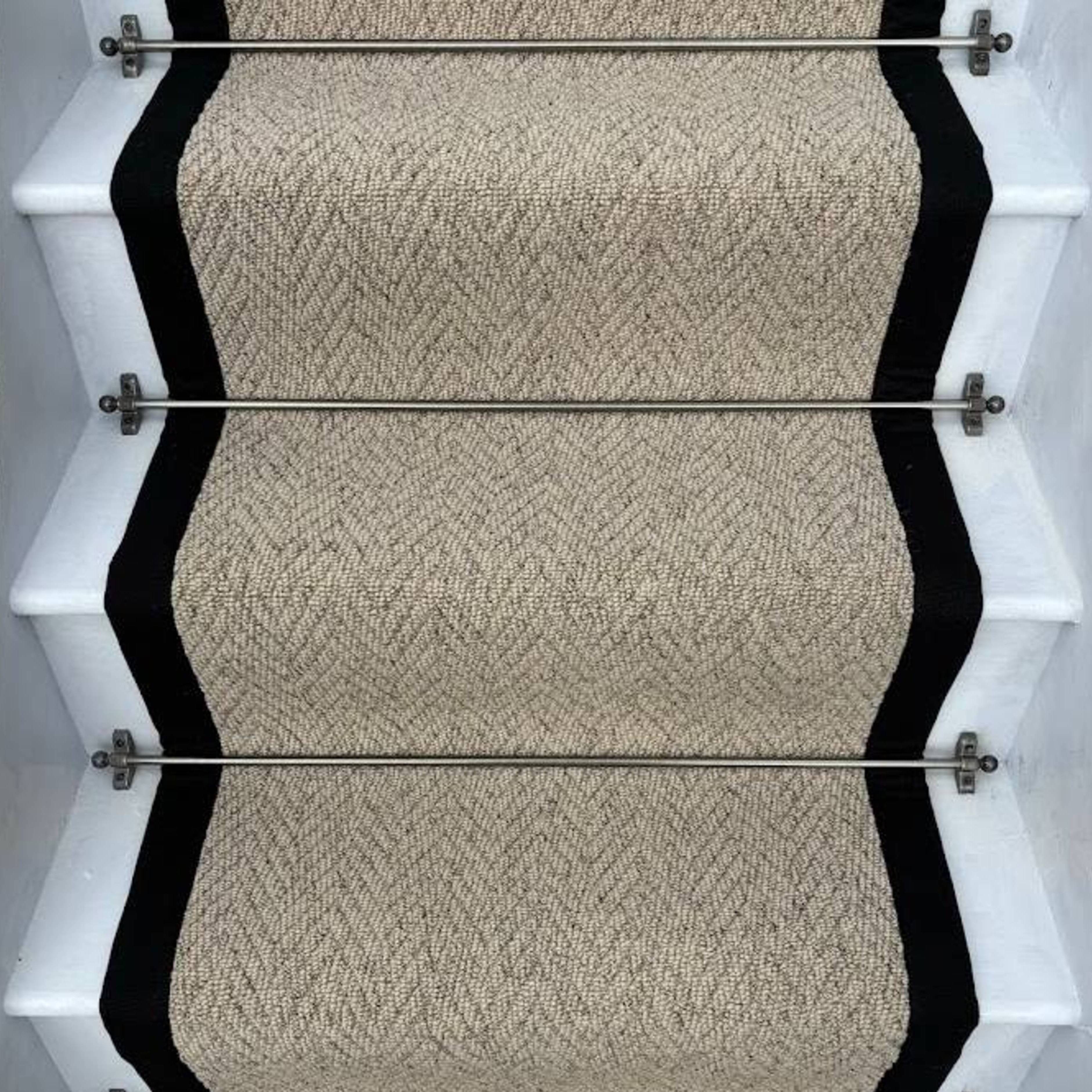 Herringbone Beige Biscotti Stair Runner with 100% Cotton Black Border