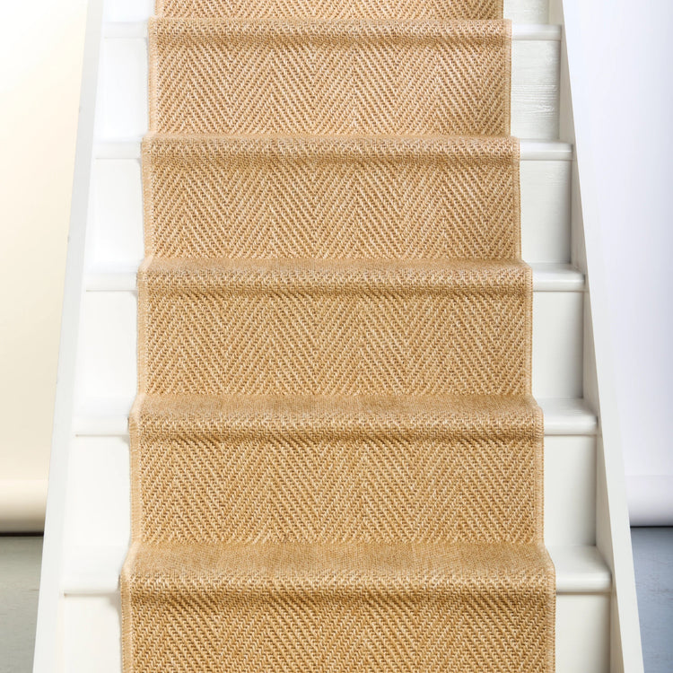 Herringbone New England Beige Stair Runner with Self-Colour Edge