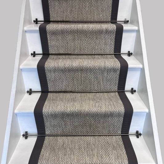 Herringbone New England Grey Stair Runner with 100% Grey Cotton Border