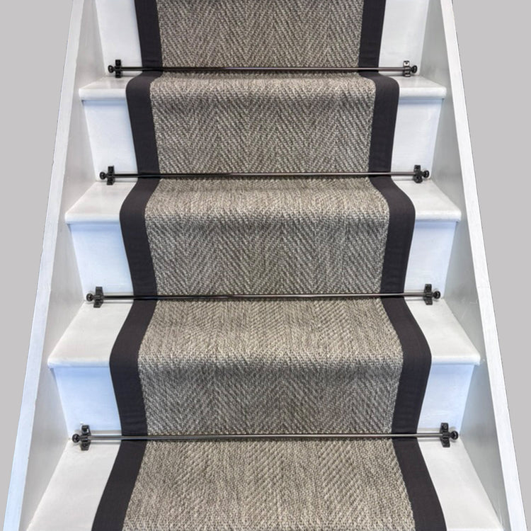 Herringbone New England Grey Stair Runner with 100% Grey Cotton Border