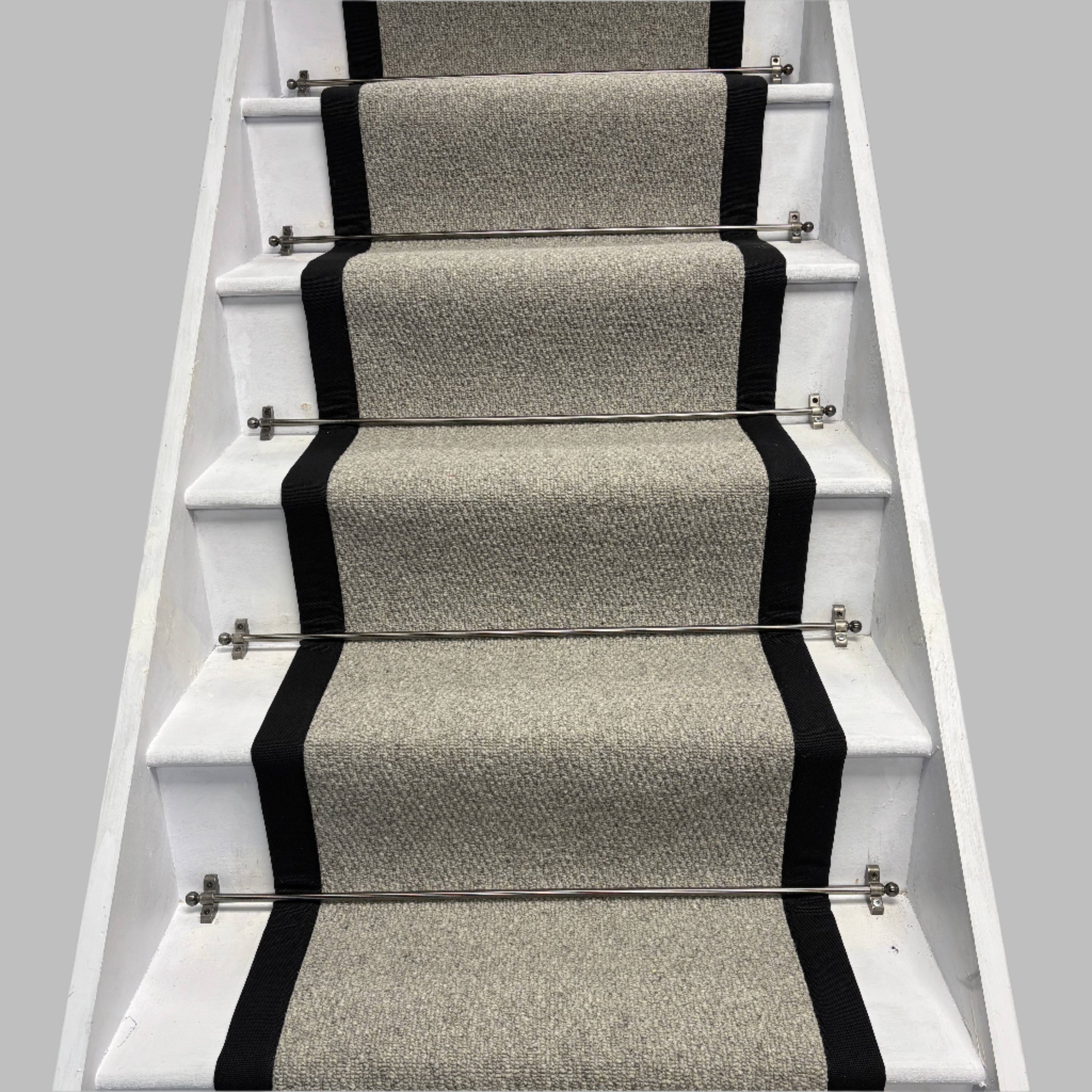 Squirrel Grey Wool Stair Runner with 100% Cotton Black Border