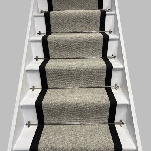 Squirrel Grey Wool Stair Runner with 100% Cotton Black Border