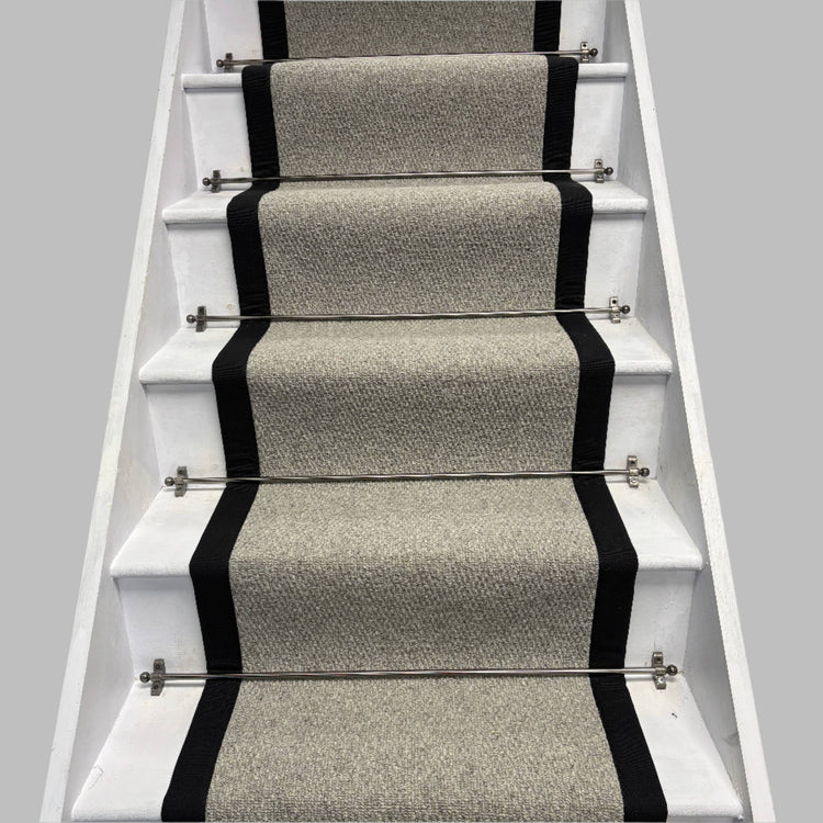 Squirrel Grey Wool Stair Runner with 100% Cotton Black Border