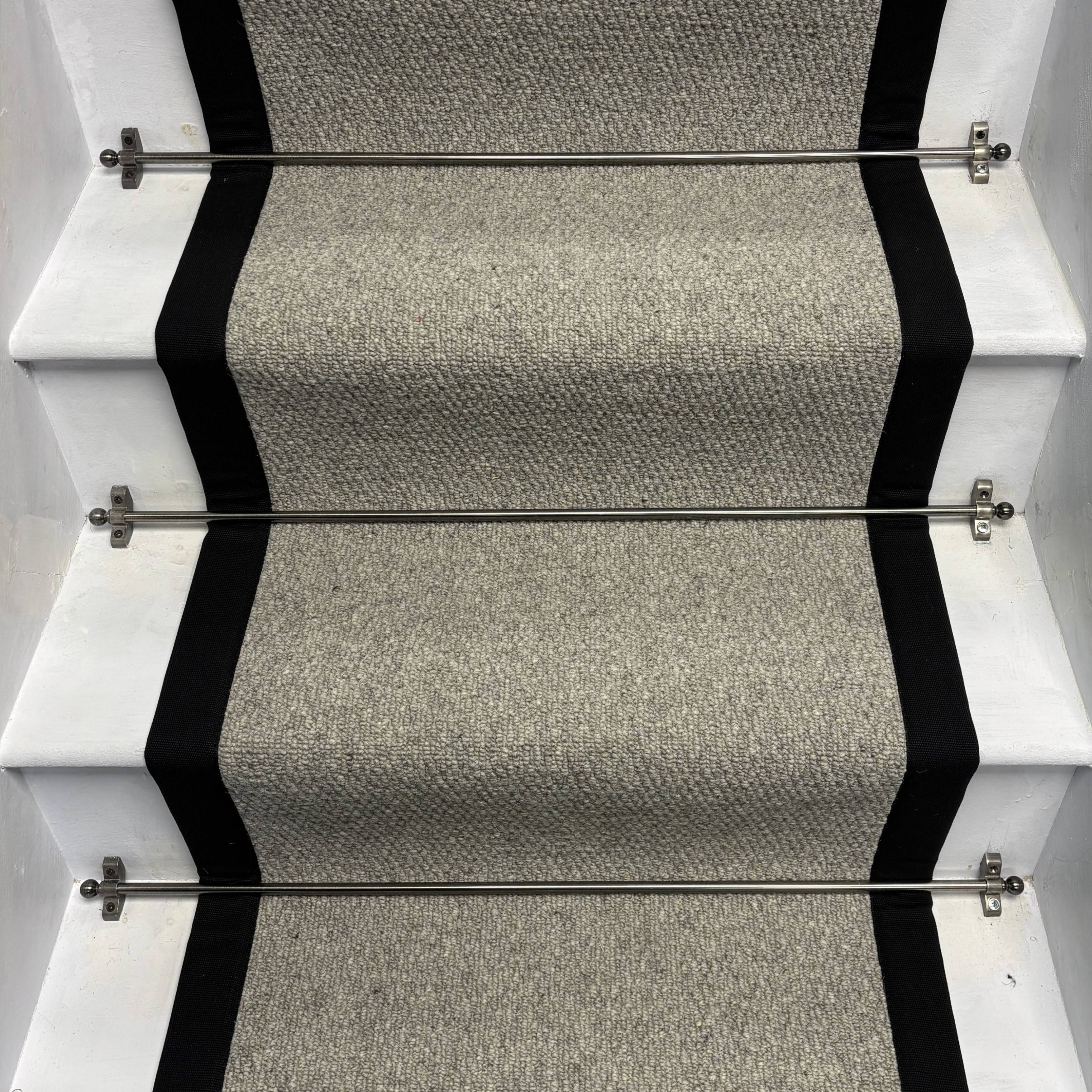 Squirrel Grey Wool Stair Runner with 100% Cotton Black Border