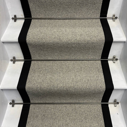 Squirrel Grey Wool Stair Runner with 100% Cotton Black Border