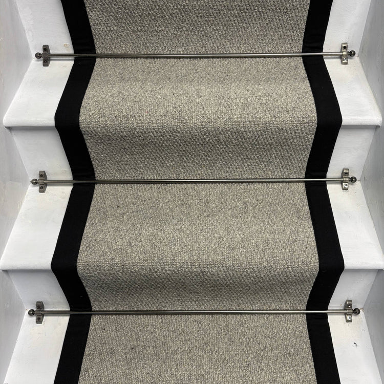 Squirrel Grey Wool Stair Runner with 100% Cotton Black Border