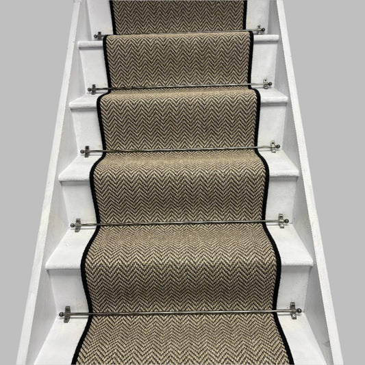 Herringbone Java Beige Stair Runner with 100% Wool Edge