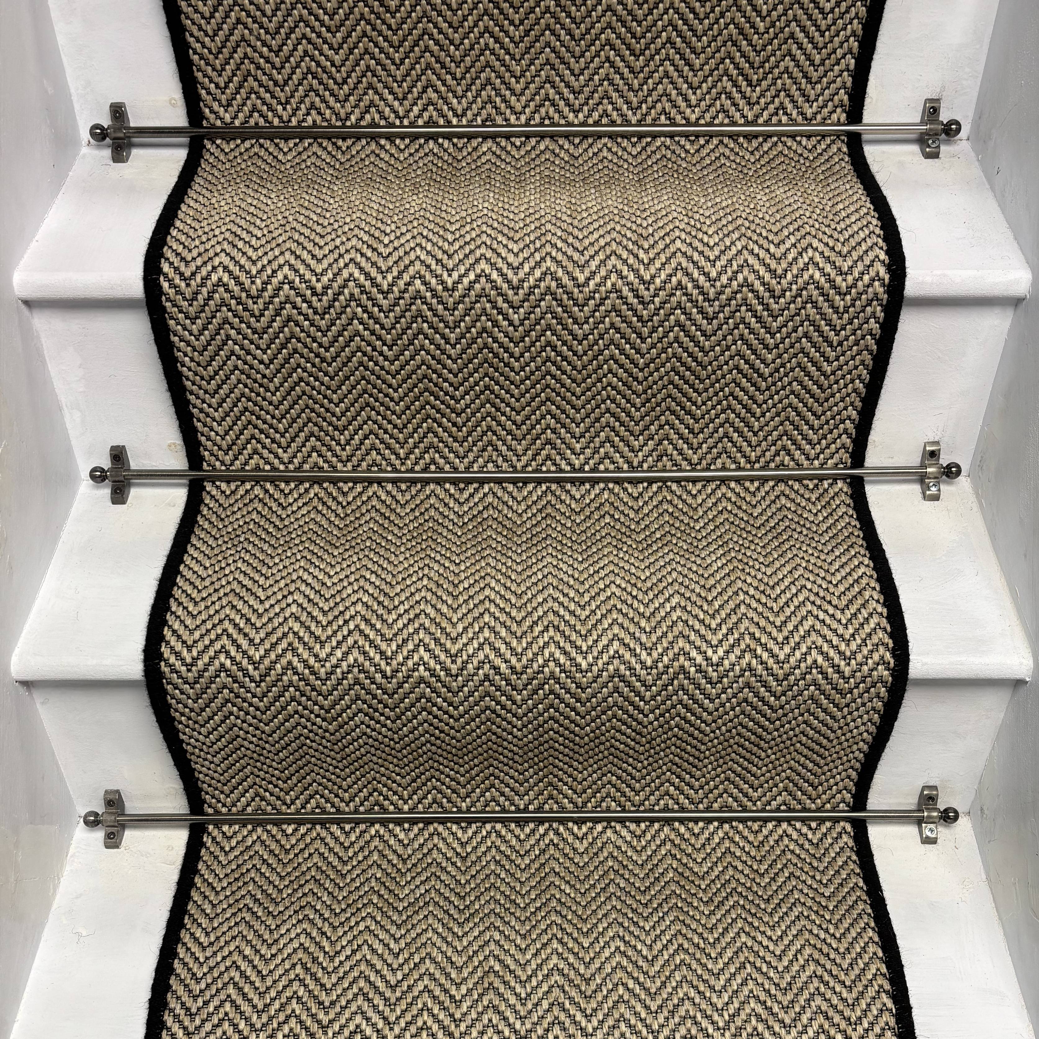 Herringbone Java Beige Stair Runner with 100% Wool Edge