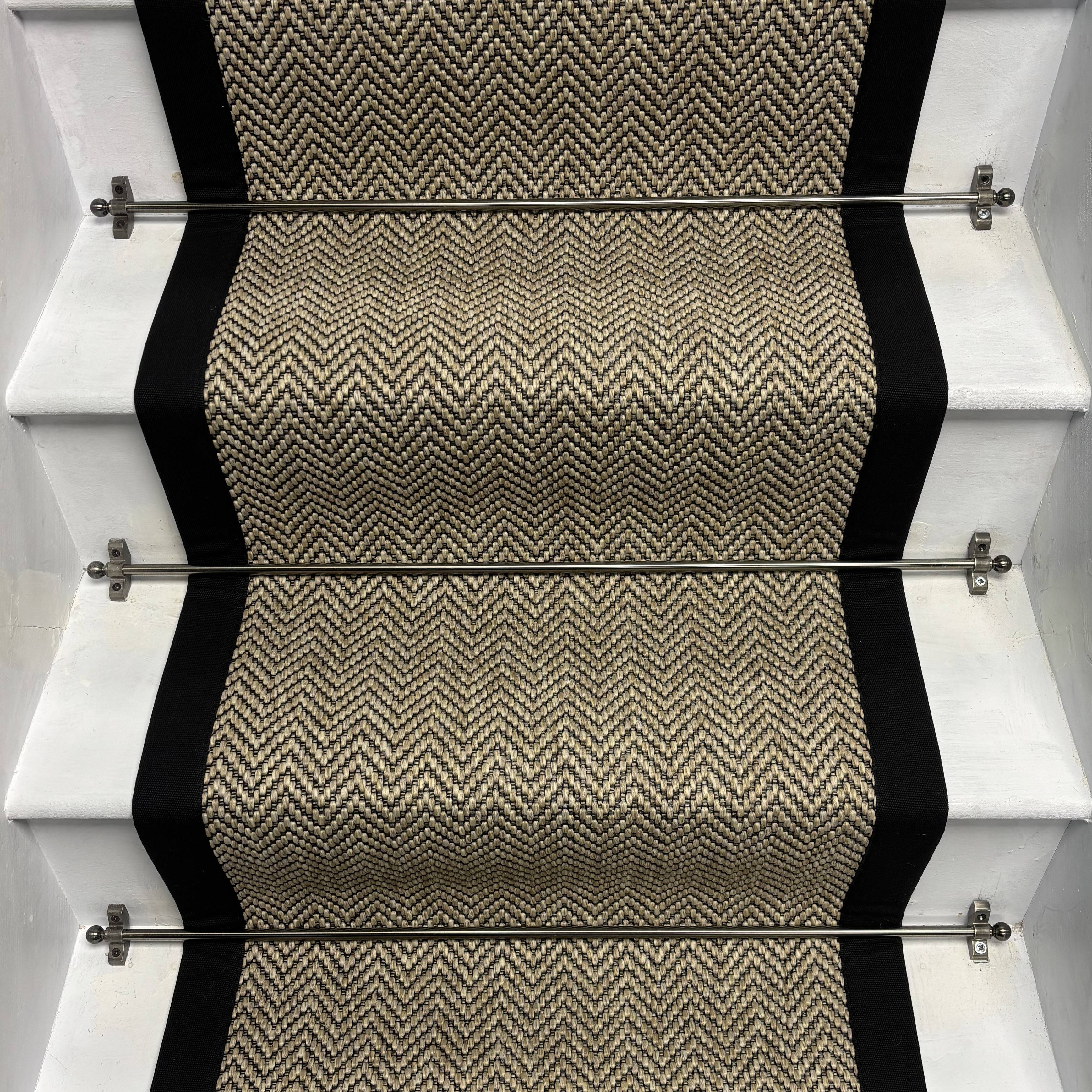 Herringbone Java Beige Stair Runner with 100% Cotton Black Border